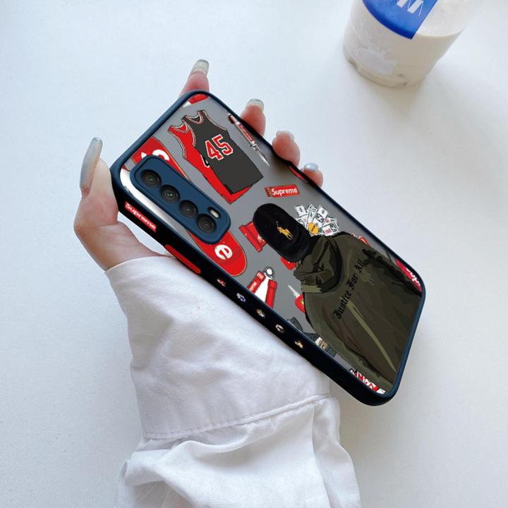 JIUMOO For Huawei Y7A Case Side Square Edge New Design Phone Cases Pattern Silicone Casing Fashion Cool Boy Full Cover Camera Frosted Transparent Hard Protection Shockproof Softcase