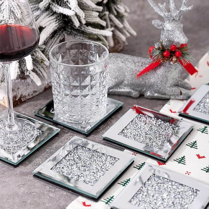 Crystal Glass Coasters Holder Round Durable Heat Resistant Coaster Tea Coffee Drink Mug Mat Table Placemat Decorative Tray