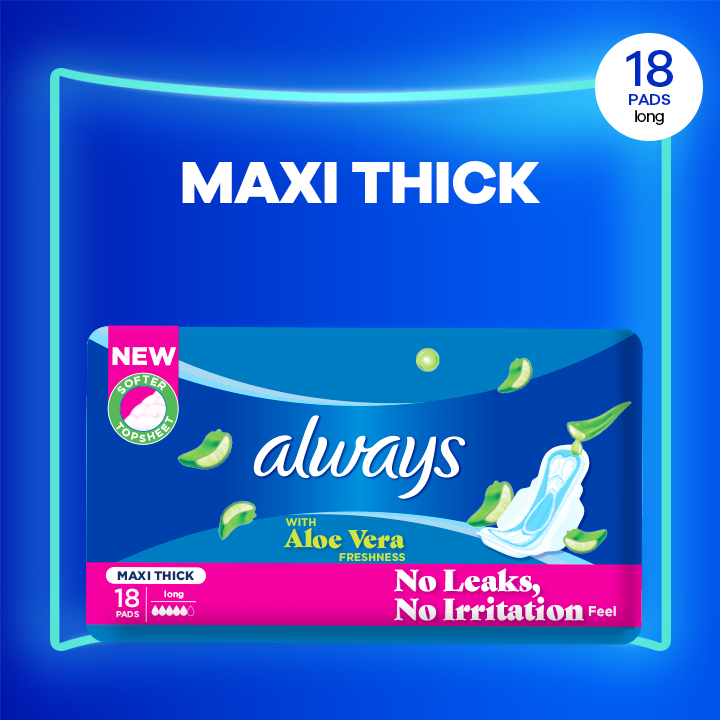 Always Thicks Sanitary Pads Long Value Pack 18 Count