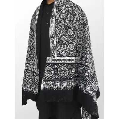 Pure Cotton Black Sindhi Ajrak Chadder / Shawl for Men and Women