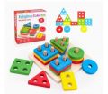 Wooden Intellectual Geometric Shape Matching Four Column Blocks Educational & Learning Toys, Wooden Geometric Shape Sorter Puzzle. 