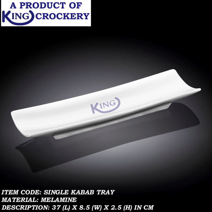 1 Piece Melamine Single Kabab Tray - Serving Tray -  Melamine Material - White & Black
