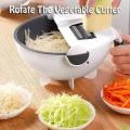 Magic Rotate Vegetable Cutter w/ Drain Basket Manual Vegetable Slicer Draining Basket Multi-functional Kitchen Veggie Fruit Shredder Grater Slicer Rotating Veggie Cutter Drain Bowl Sets Kitchen Tool. 