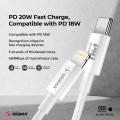 Sigma 20W Fast Charging PD Power Delivery Lightning to USB-C Cable - PD-2. 