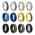 Silver Polishing Hip Hop Punk Spinning Rotatable With Chain Funky Hippy Stainless Steel Finger Rings Men Jewelry for Man. 