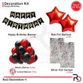 Happy Birthday Party Decoration Combo Set With Banner, Confetti Metallic Balloons, Foil Fringe Curtain | Black & Silver Pack of 33 Pcs. 