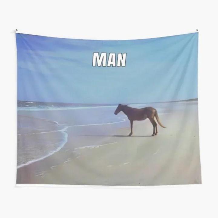 Man Hd Horse On Beach Meme Tapestry Mat Art Travel Hanging Colored Bedroom Wall Printed Living Home Beautiful Decoration Room