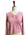 Korean Trendy Pink Top , Designed V Neck, Casual Wear, Soft Cotton, Multiple Colors By Trendy Tees. 