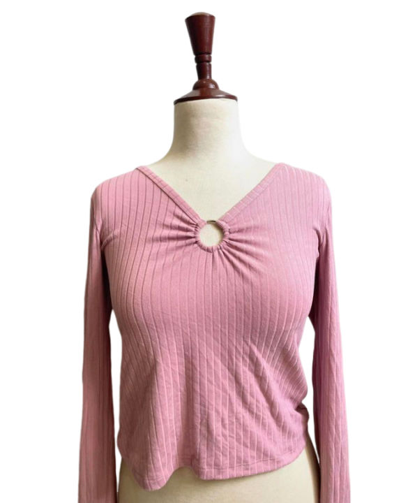 Korean Trendy Pink Top , Designed V Neck, Casual Wear, Soft Cotton, Multiple Colors By Trendy Tees