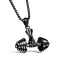2023 Taobao One Piece Dropshipping   Foreign Trade Jewelry   Fitness Dumbbell Barbell Pendant   Men's Titanium Steel Necklace Wholesale. 