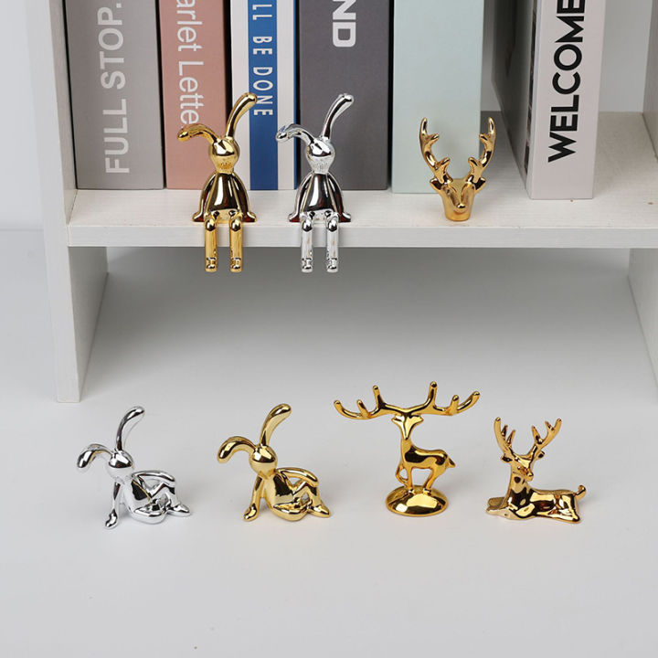 Elk Deer Statue Nordic Christmas Reindeer Art Figurine Vintage Golden ...
