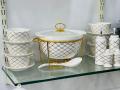 England High tech  Fancy Ceramic 26 square Soup Bowl Gift Set with  Soup Bowls/ with Handles, Gold Stand & Lid. 