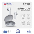 Ronin R-7020 Earbuds, 13mm Driver & Bluetooth 5.3, High Bass Sound, Noise-Canceling, 400mAh Battery & 6 Hours Playtime, Gaming Mode, IPX5 Water-Resistant, Clear Sound & Hands-Free Calls. 