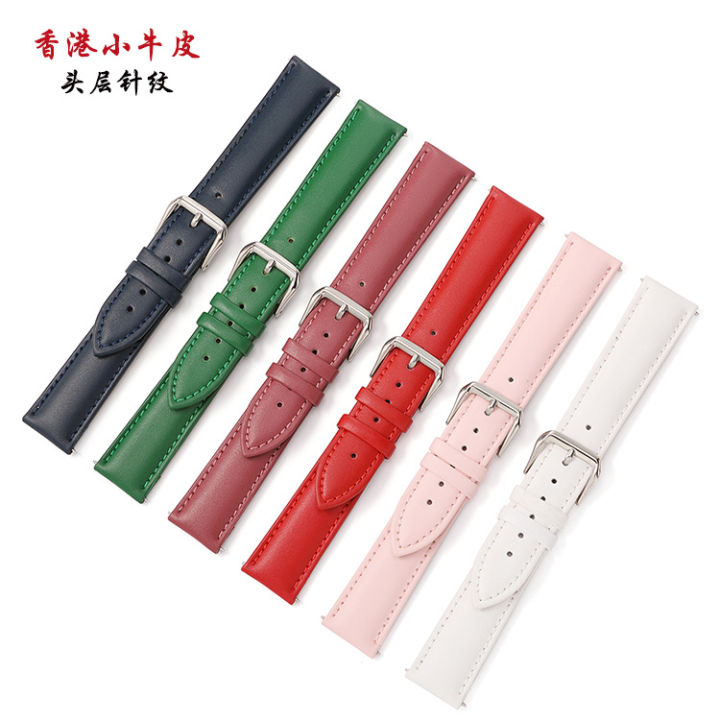 Factory wholesale leather watch strap plain pin buckle head leather strap red, white, blue, purple pink men's and women's straps