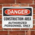Warning - Construction Area Sign Board, Authorized Personnel Only" Sign | 7" x 10" inch Printed Black/Red on White. 