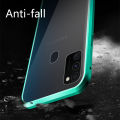 Biruiqu For Samsung Galaxy A21s Magnetic Absorption Case Metal Frame Shockproof Double Sided Tempered Glass Magnetic Case Cover. 