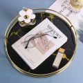 Makeup Organizer, Decorative MDF Vanity Tray for Perfume, Jewelry and Decor, Round Cosmetic Storage for Dresser, Bathroom Counter, Ottoman and Coffee Table, Size 10.”D x 2″H. 