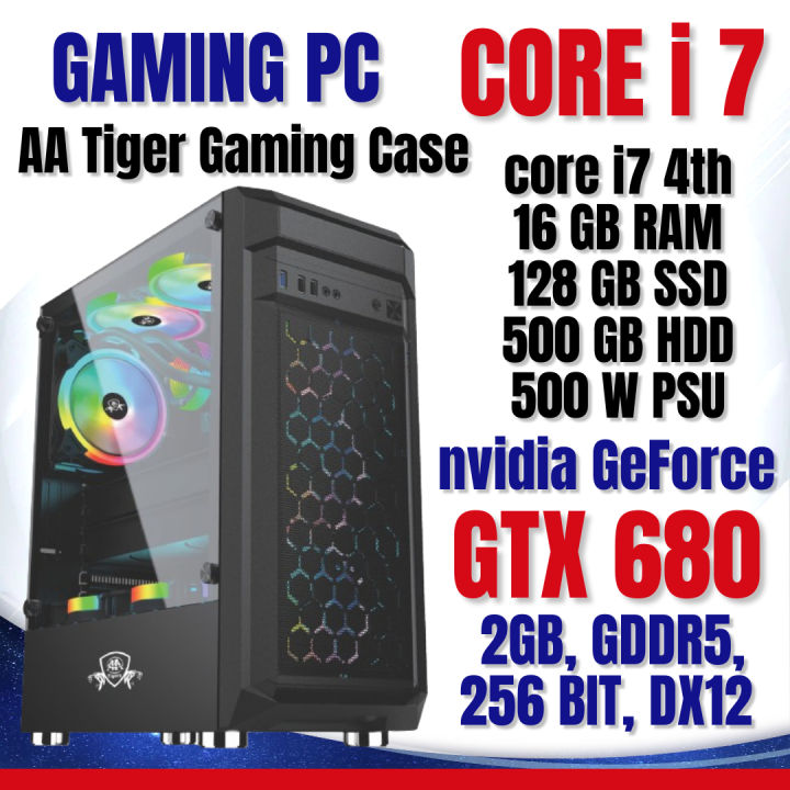 Gaming PC with 4 RGB Fans, H81 Motherboard, Core i7 4th, 16GB RAM, 128GB SSD, 500GB HDD, 2GB GAMING GRAPHIC CARD