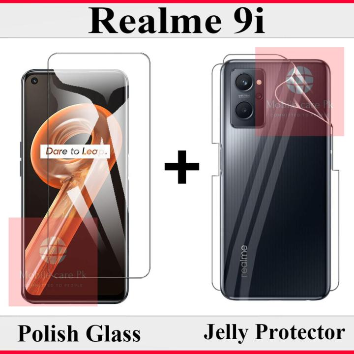 Realme 9i Polish Glass Screen Protector + Back Jelly Protector Poly Transparent Edge To Edge Sides Coverage For Realme 9i