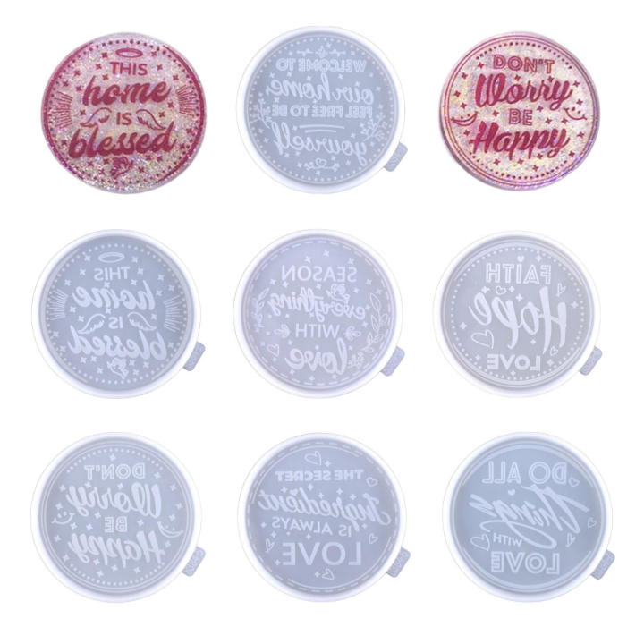 Coaster Silicone Mold Letter Design Silicone Diy Round Coaster Epoxy Resin Mold 7Pcs Coaster Molds For Diy Art Craft Cup Mats, Bar Coasters, Novelty Drink Coasters Silicone Mold
