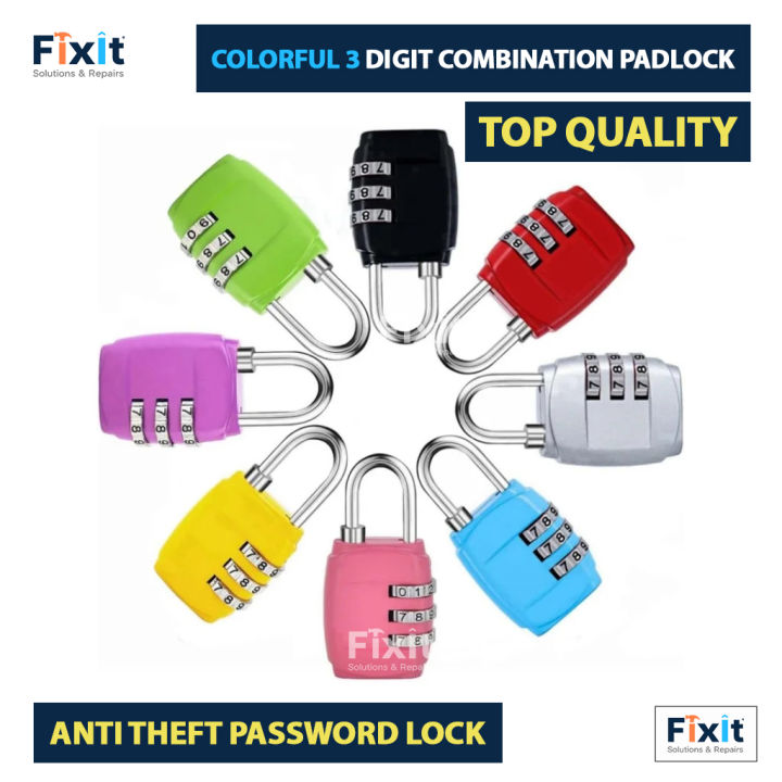 Colorful 3 Digit Combination Padlock Resettable Code Luggage Locks Anti ...