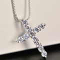 Zirconia Cross Crystal Pendant Necklace Silver Color Box Chain Female Choker Necklaces Fashion Jewelry Gifts For Women Girls. 
