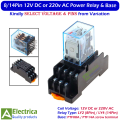 8Pin or 14Pin 12V DC / 220V AC Coil Power Relay with Screw Terminal Base, LY2 & LY4 General Purpose Relay by Electrica. 