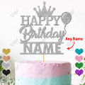 PERSONALISED Happy Birthday Glitter Cake Topper with Crown For Party Celebration, Birthday Decoration, Customized topper with ANY Color, ANY NAME, ANY AGE. 