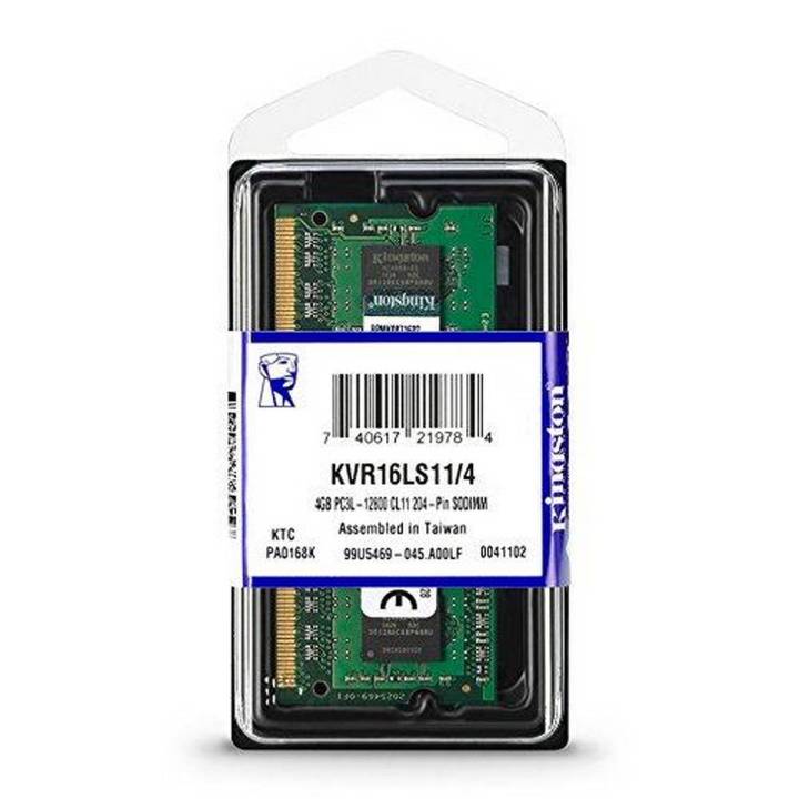 Kingston Technology 4GB 1600MHz DDR3L PC3 12800 1.35V Non ECC CL11 SODIMM KVR16LS114