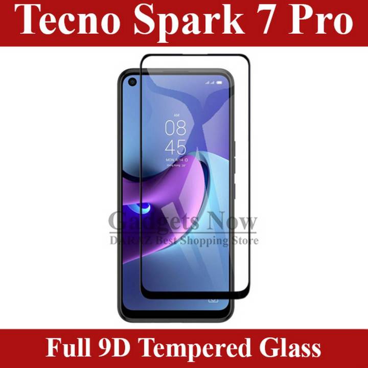 Tecno Spark 7 Pro Full Black 9D|5D|6D|10D|11D|21D Tempered Glass Screen Protector Full Glue Edge To Edge For Tecno Spark 7 Pro