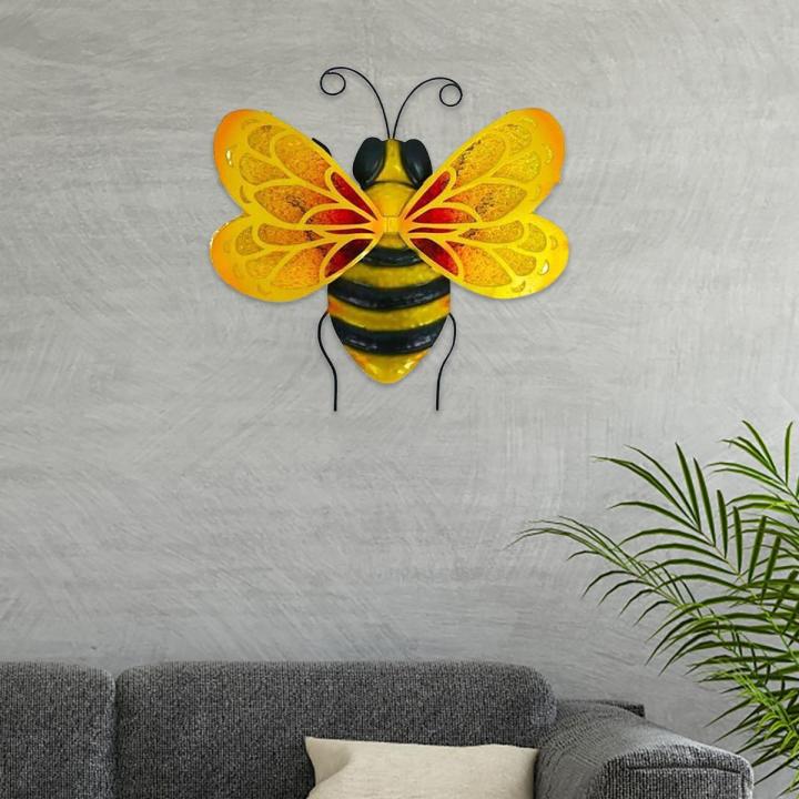 Bumble Bee Garden Accents Yard Fence 3D Sculpture Ornaments Wall Home Bee Wrought Iron Wall Hanging Ornaments Decoration
