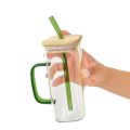 385 ml Lightweight, Heat-Proof Glass Tumbler with Straw & Handle - Eco-Friendly Lid - Perfect for Coffee, Tea, Juice. 