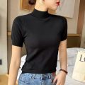 Spring and Autumn New Mock Neck Sweater Women's Slim Fit All-Match Short-Sleeved Sweater Inner Wear Blouse Pullover Bottoming Shirt. 