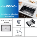 SA Kitchen Sink Single Bowl Handmade Stainless Steel KitchenBar Sink Silver (50 * 40 * 22cm). 