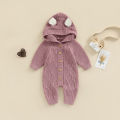 Baby Girls Knit Jumpsuit, Long Sleeve Rabbit Ears Hooded Button Closure Fall Romper for Toddlers. 