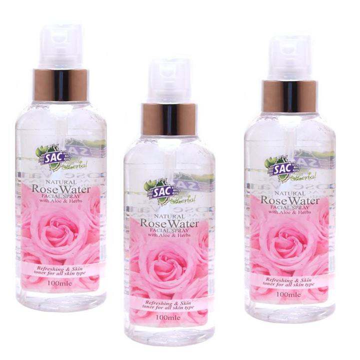 SAC - Rose Water Spray 100% Pure PACK OF THREE 3 Natural For Skin, Cosmetic and Makeup