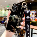 For OPPO A76 Back Cover with Lanyard + Wristband Fashion Shiny Maple Leaf Plating Bumper Stand Holder Case Camera Protection Soft Silicone Mobile Phone Cases. 