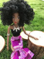32cm Fashion Articulated Black Barbie Doll Dark Skinn Body with Ethnic Print Clothes Dolls for Girls African Popcorn Hairstyle. 