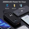 Royal R207 20000Mah power bank 22.5w Fast charging Qc4.0 Pd3.0 Quick Charge power bank built-in cables. 