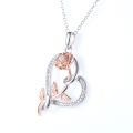 Heart & Rose Crystal Pendant Necklace for Women – Rose Gold & Silver Luxury Fashion Jewelry Gift. 