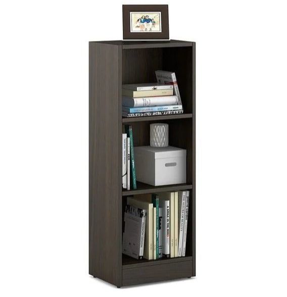  3-Tier No Tool Assembly Open Shelf Bookcase, White black brown