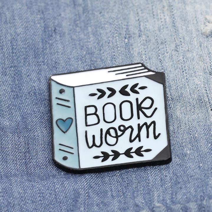 Fashion Women English Letter Book Worm Badge Brooch Pin Clothes Jewelry Decor