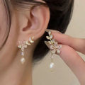 Exquisite Leaves Crystal Flower Stud Earrings Women Zircon Tassel Drop Earrings Layor. 