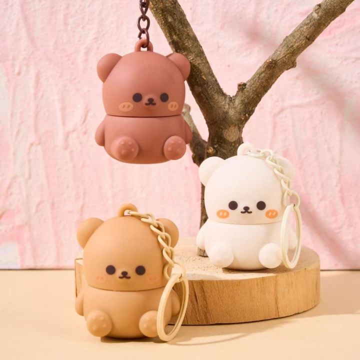 Super Duper Cute Teddy Bear Lip Balm Keychain – Portable Moisturizing ...