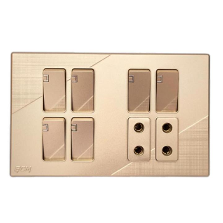 Button Sheet 6 Switches+2 Sockets Electric Switch Board- ECM Metal Series