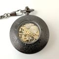 Retro Manual Mechanical Pocket Watch Mirror Hollow Flip Roman Type Black Mechanical Movement Pocket Watch, Ideal choice for Gifts. 