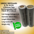 18650 3800mAh Rechargeable Cell Lithium-ion Battery 3.7V for Power Bank, LED Torch Pack of Two. 