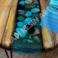 epoxy resin coffee table with metal legs outdoor table wooden round table. 