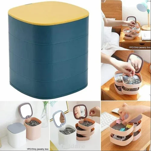 360° Rotating Jewelry Storage Box 4 Layers Portable Travel Jewellery Holder Jewellery Accessory Organizer Necklaces Bracelets Rings Earrings Holder with Mirror For Girl Women