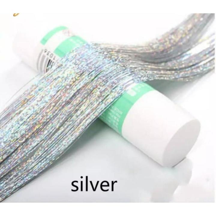 Sparkle Hair Tinsel Rainbow colored 93cm Hair Laser False Hair Extensions Decor Glitter Strings For Girls